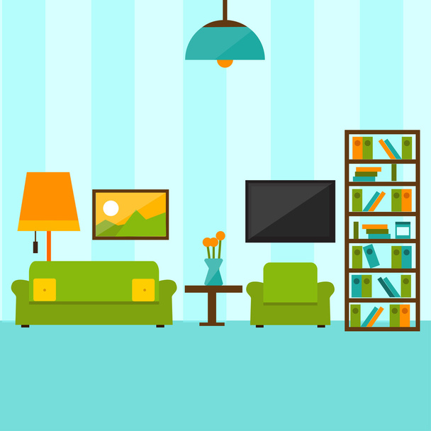 Interior living room in flat style illustration - Vector, Image