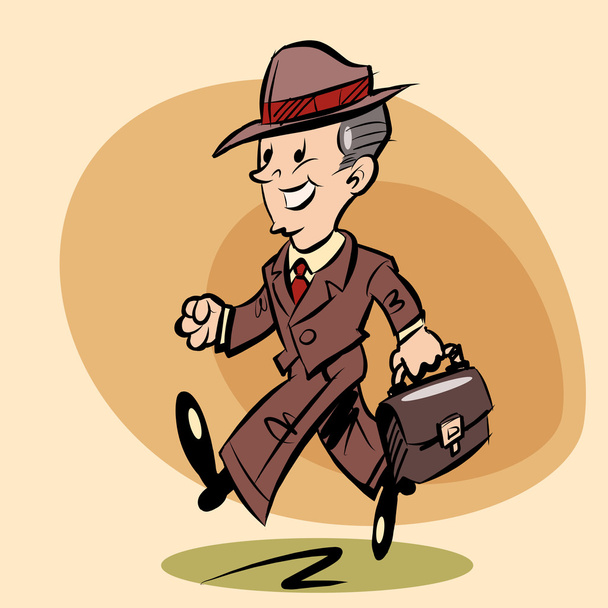 Smiling retro businessman goes to work - Вектор,изображение