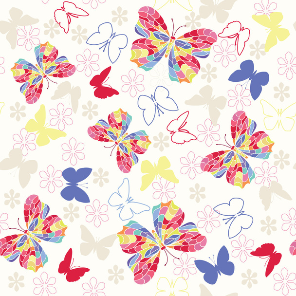 Seamless pattern with flying butterflies and flowers. - Vektor, obrázek