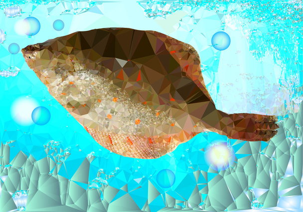 Water background of polygons, bubbles and fish - Vector, Image