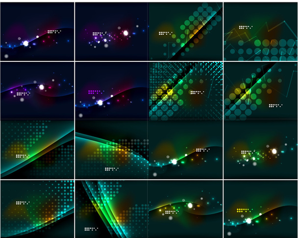 Reihe glühender Linien im dunklen Raum mit Funkeln, Fackeln und Glitzern - Vektor, Bild