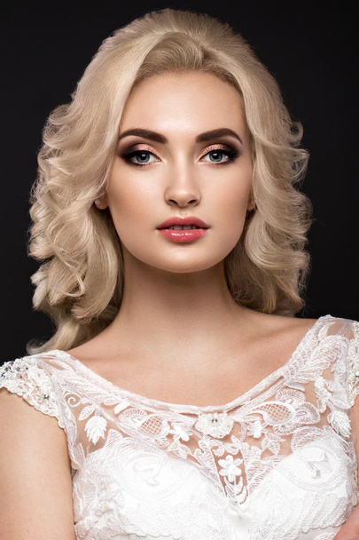 beautiful blond girl  in image of the bride. Beauty face. - Zdjęcie, obraz