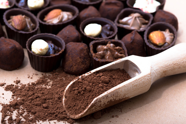 various chocolates as a background - sweet food. - Foto, Imagen
