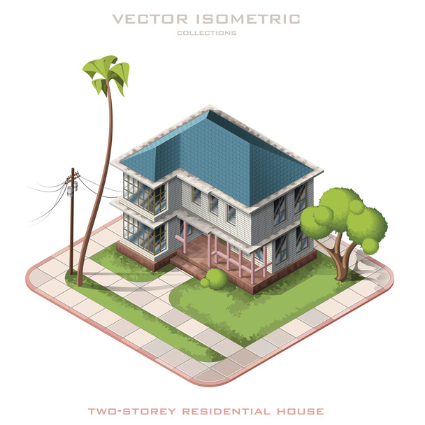 isometrische pictogram voor moderne huis met achtertuin - Vector, afbeelding