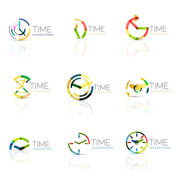 Conjunto de logotipo abstrato de tempo linear, segmentos multicoloridos conectados
 - Vetor, Imagem