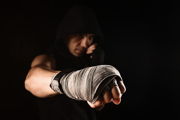 Close-up hand of muscular man with bandage - 写真・画像