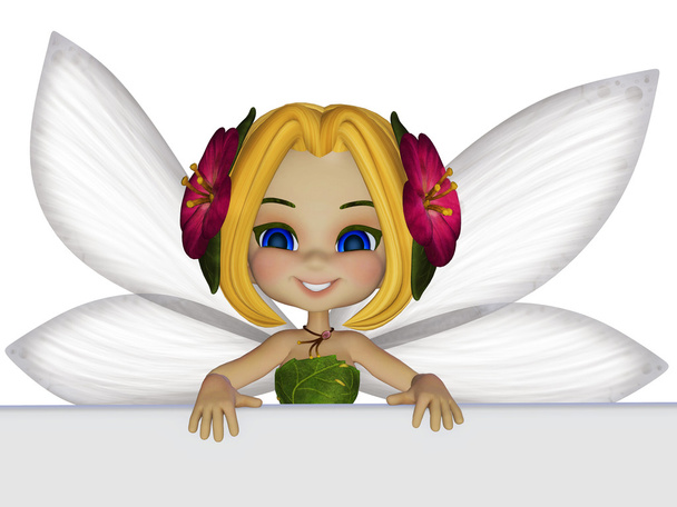 cartoon little fairy with a blank board - Photo, Image