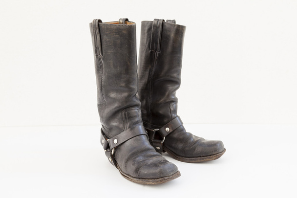 black pair of vintage boots isolated on white background - Φωτογραφία, εικόνα