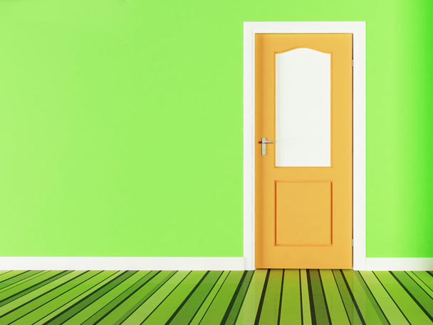 Porta in legno su sfondo verde
 - Foto, immagini