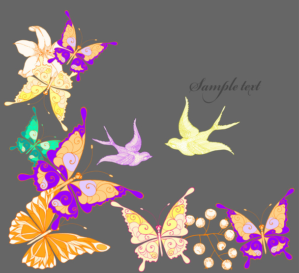 Fundo com flores coloridas e borboletas
 - Vetor, Imagem