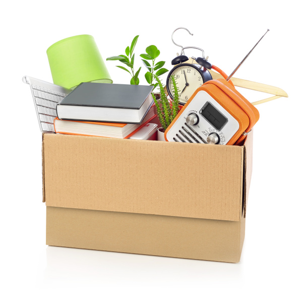 Cardboard box full with household stuff - Photo, Image