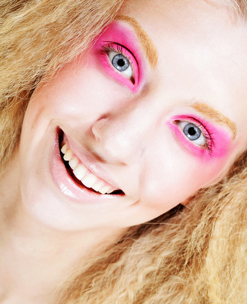 happy blond with pink make up - Zdjęcie, obraz