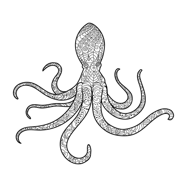 Octopus coloring book for adults vector - Vektör, Görsel