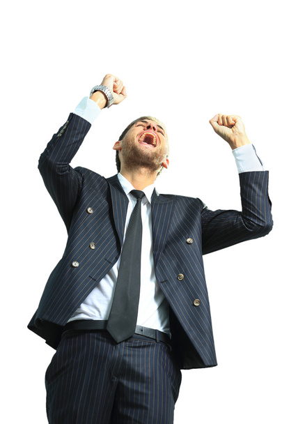 very happy energetic businessman with his arms raised - Foto, imagen