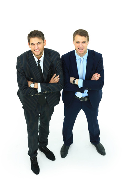 Two happy young businessmen full body, isolated on white - Photo, image