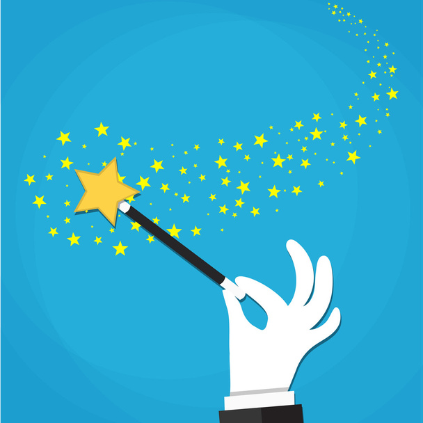 Cartoon Main tenir baguette magique avec des étoiles étincelles
. - Vecteur, image