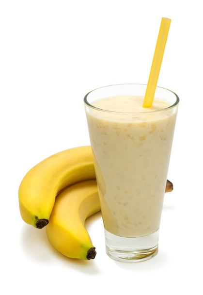 batido de leite de banana no fundo branco
 - Foto, Imagem