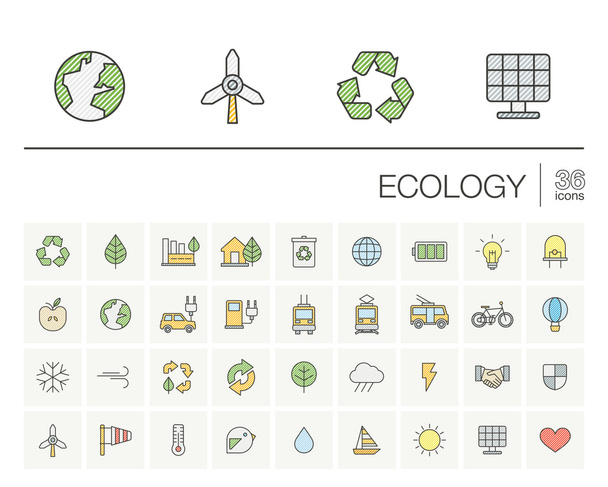 ecology thin line icons set - Vector, afbeelding