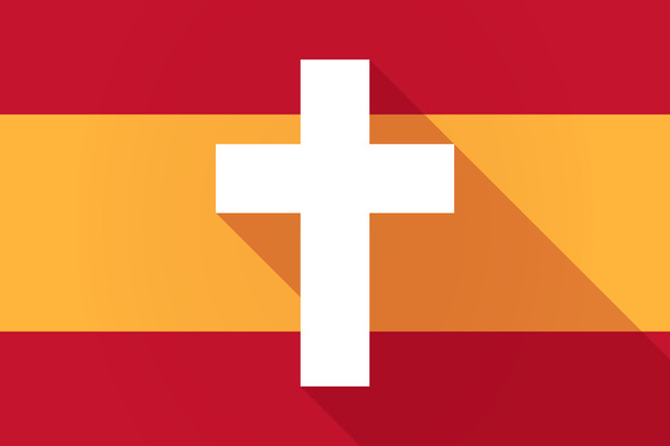 Spain  long shadow flag with a christian cross - Vector, Image