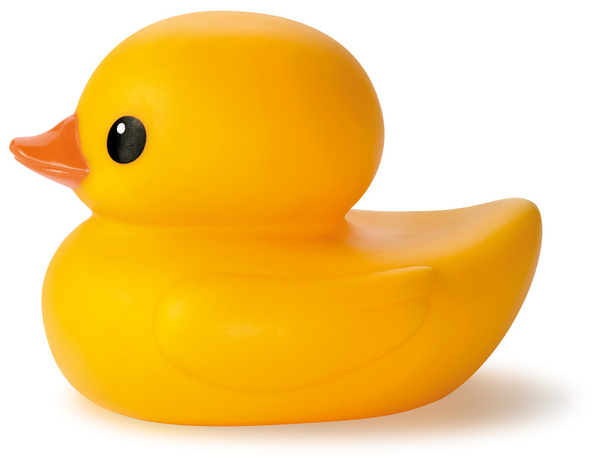 gele rubber duck Bad toy geïsoleerd op een witte achtergrond - Foto, afbeelding