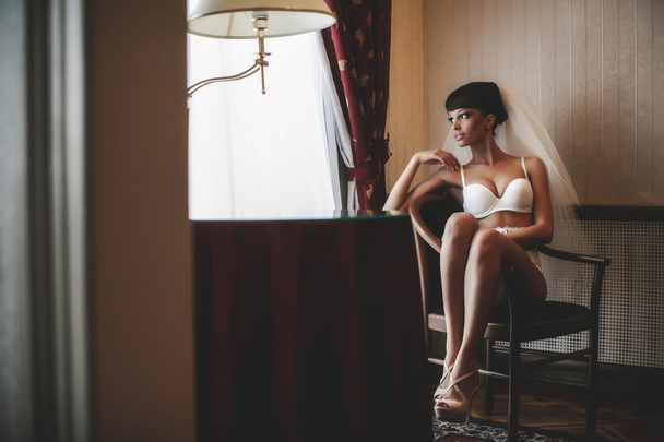 bride in lingerie  sitting - Photo, image