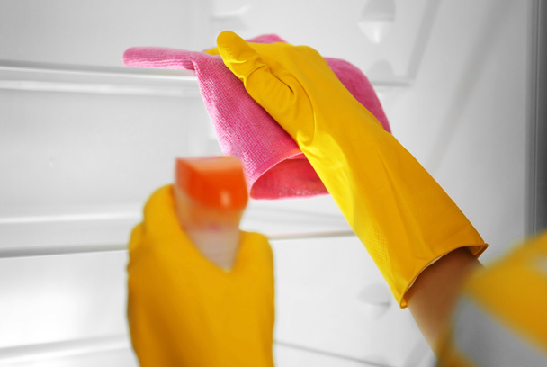 Hands in gloves washing refrigerator - Fotografie, Obrázek