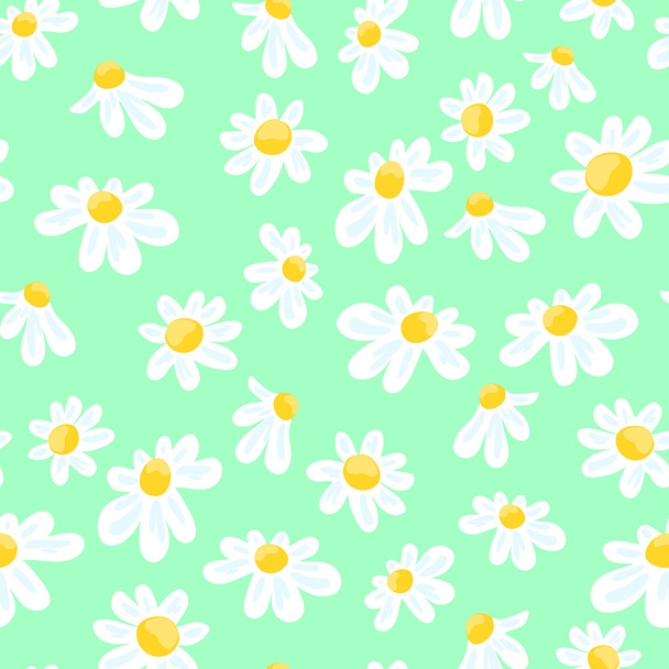 Seamless green background with a pattern of white daisies - Vecteur, image
