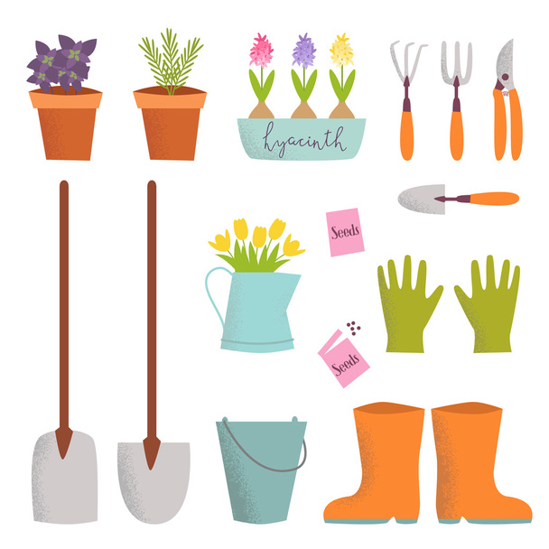 Lindo conjunto de herramientas de ilustración para la jardinería
 - Vector, imagen