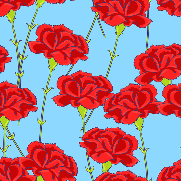 nahtloser Hintergrund mit einem Muster roter Nelken - Vektor, Bild