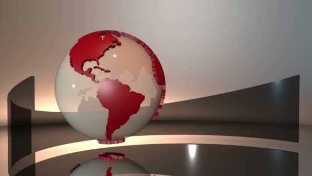 Moderní futuristické scéně 3D otáčí skleněné koule země s červeným extrudovaný kontinenty - Záběry, video