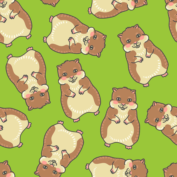 Seamless background with a pattern of cute cartoon hamster with a blush - Wektor, obraz