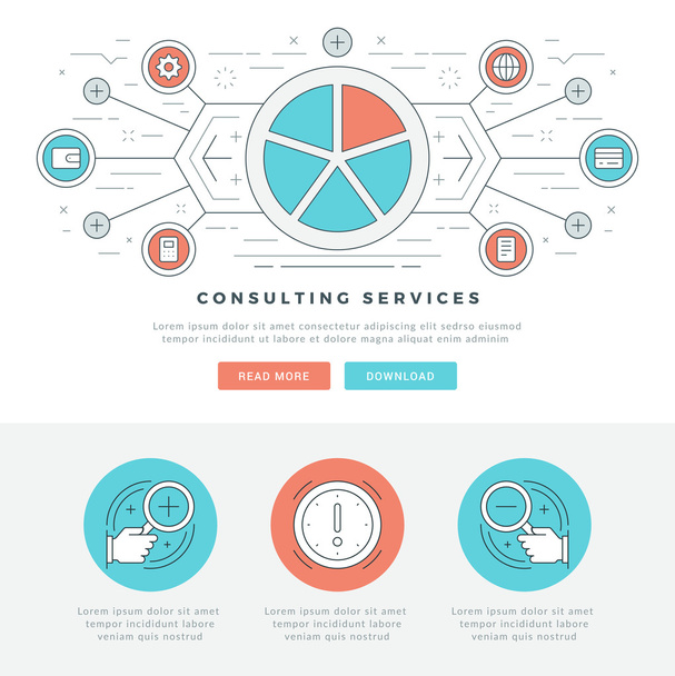 Flat line Business Concept Web Site Header Vector illustration. - Διάνυσμα, εικόνα