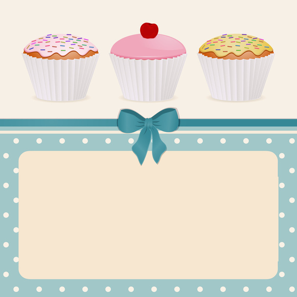Cupcakes on blue polka dot background - Vector, Image