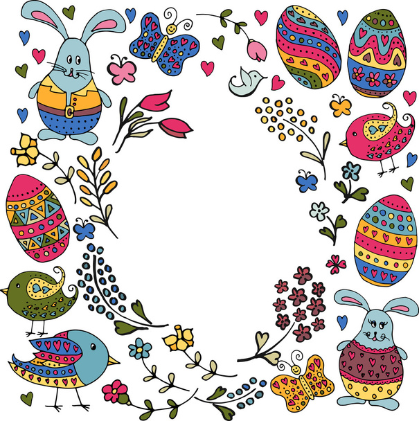 Mano dibujada Feliz Pascua conjunto como logotipo de Pascua, insignia o icono
 - Vector, imagen