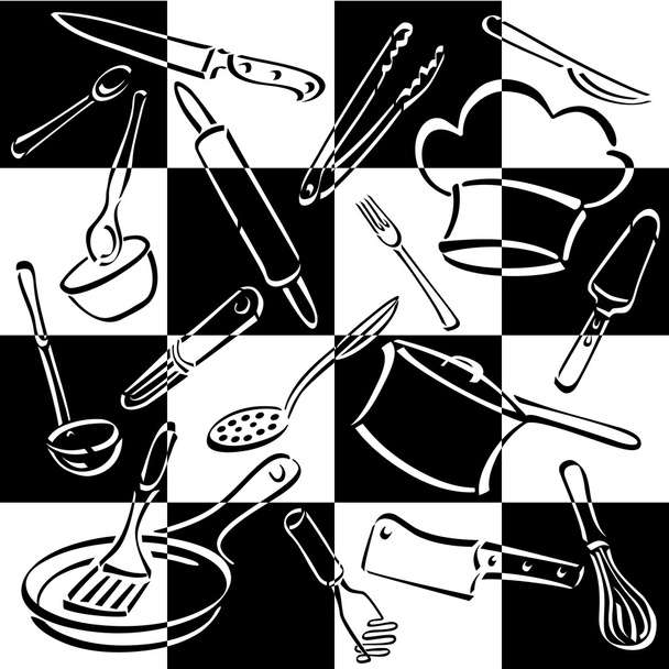 Herramientas de cocina tablero de ajedrez
 - Vector, imagen