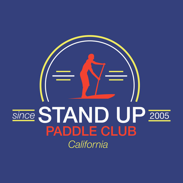 Πολύχρωμο λογότυπο πρότυπο για stand up paddling. Διάνυσμα αθλητική ετικέτες και εμβλήματα - Διάνυσμα, εικόνα