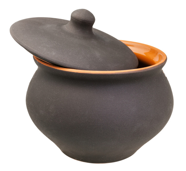 keramische pot met lichtjes open dekking geïsoleerd - Foto, afbeelding