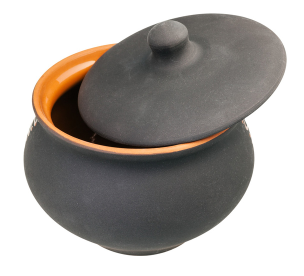 pot en céramique avec couvercle légèrement ouvert isolé
 - Photo, image