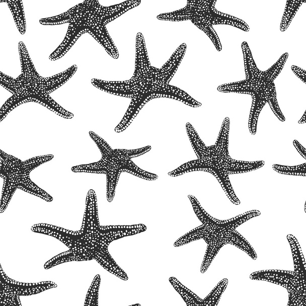 Dikişsiz desen - deniz yıldızı. Beyaz üzerine siyah - Vektör, Görsel