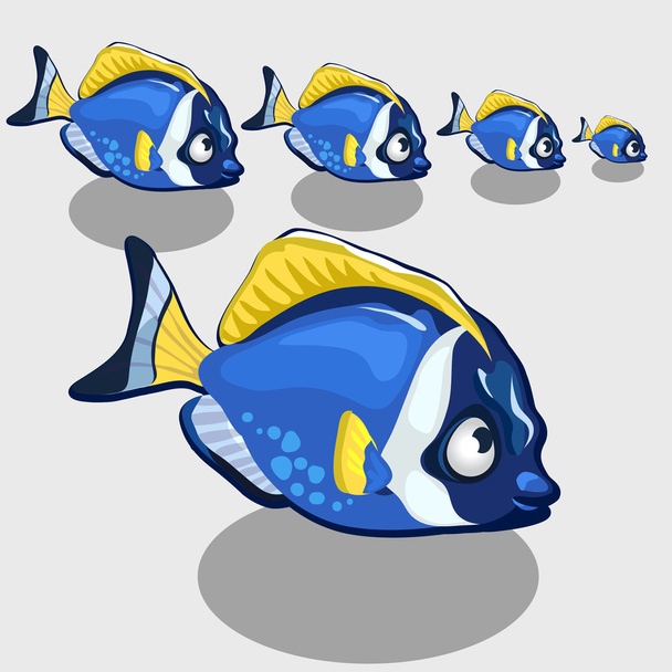 Modré tropických ryb, izolované, sada ikon - Vektor, obrázek