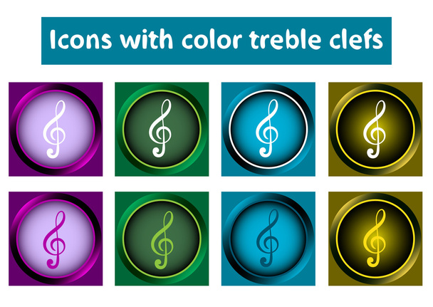 Icons with color treble clefs - Vector, Image