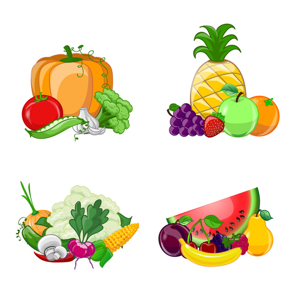 vegetables and fruits compositions   - Vector, Image