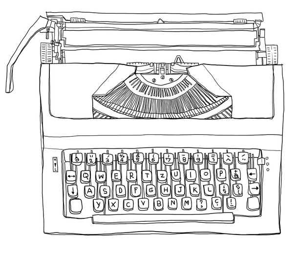 Vintage azul máquina de escribir línea ilustración de arte
 - Foto, Imagen