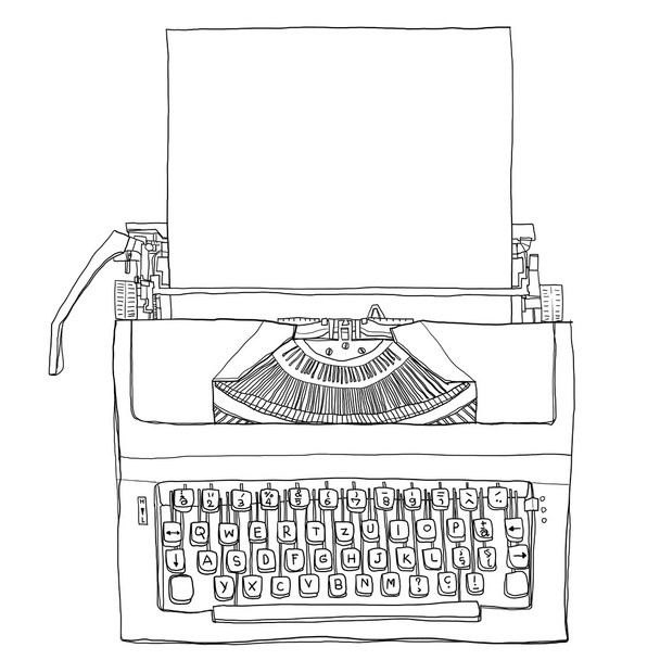 vintage  Blue Typewriter with paper line art illustration - Photo, Image