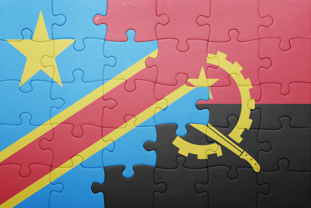puzzle with the national flag of angola and democratic republic of the congo - Photo, Image