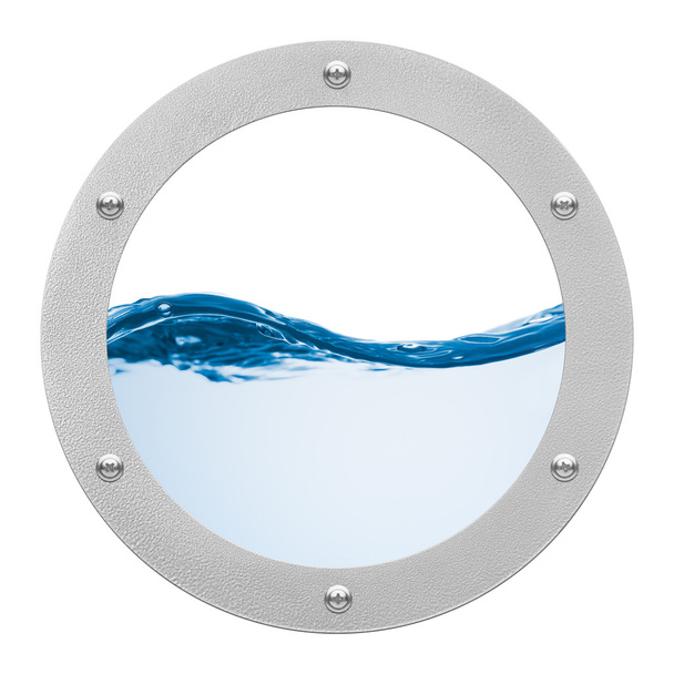 round porthole and sea wave on white background - Photo, Image
