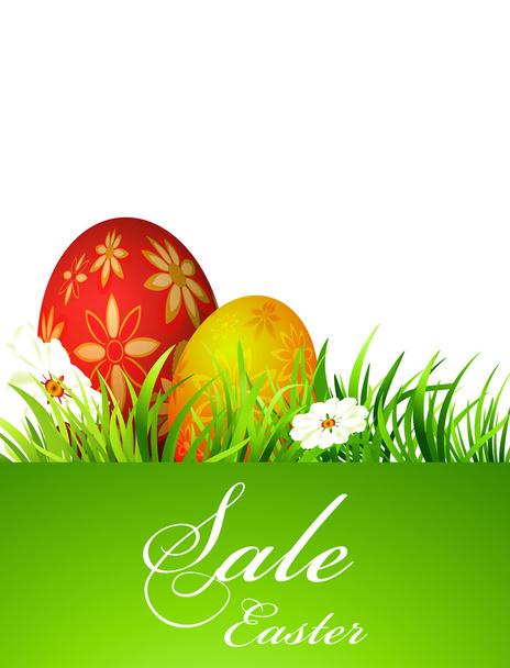 Easter sales, advertising vector template eggs on grass - Vetor, Imagem