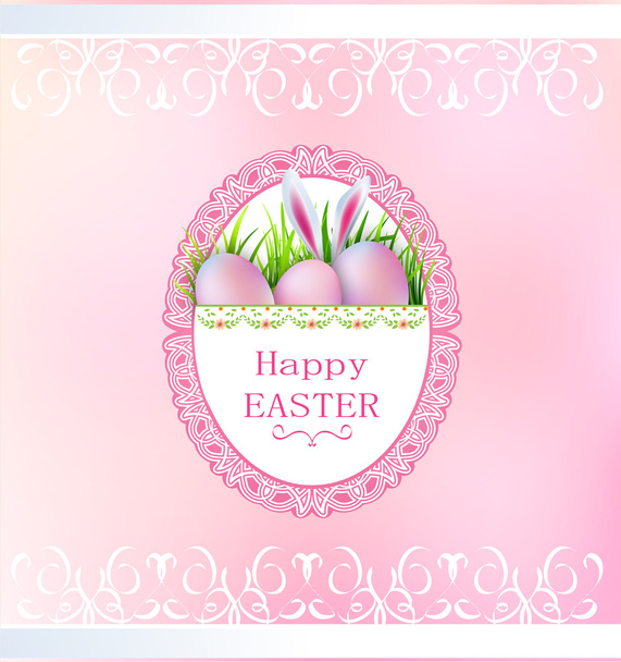 happy easter label on a pink background with patterns - Vector, Imagen