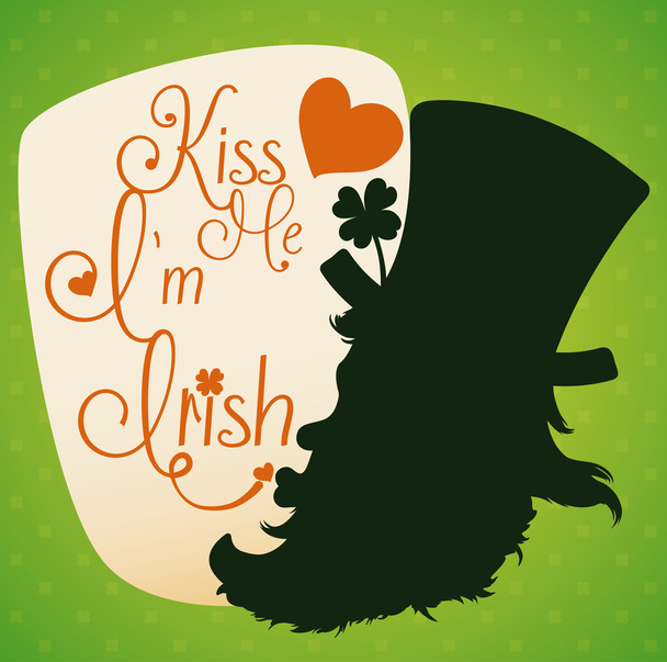 Hilarious Leprechaun Silhouette Sending Kisses, Vector Illustration - Διάνυσμα, εικόνα