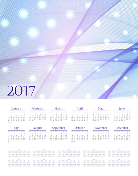 Ημερολόγιο 2017-2027 χρόνια. Απεικόνιση διανύσματος μπλε, ροζ χρώματα. - Διάνυσμα, εικόνα